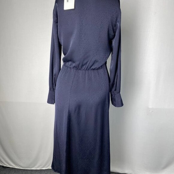 NEW BA&SH Midi Dress Navy Blue Size 4 V-Neck Marine Jacquard Peekaboo Ring - Picture 5 of 8